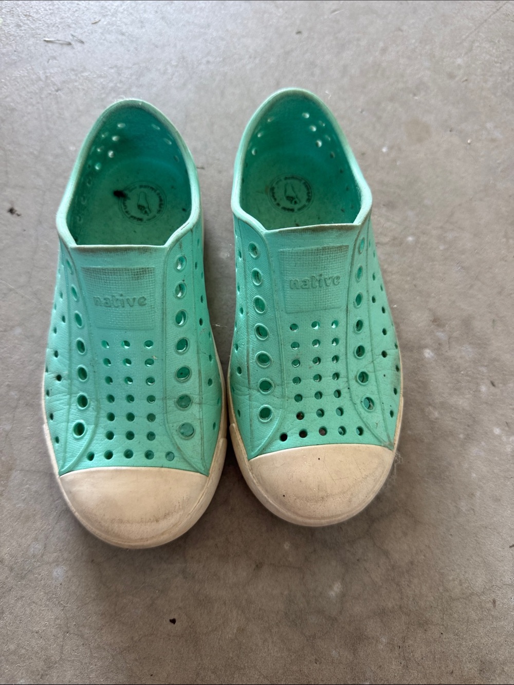 Native Kids Slip-On Water Shoes in Mint Green with White Toecap